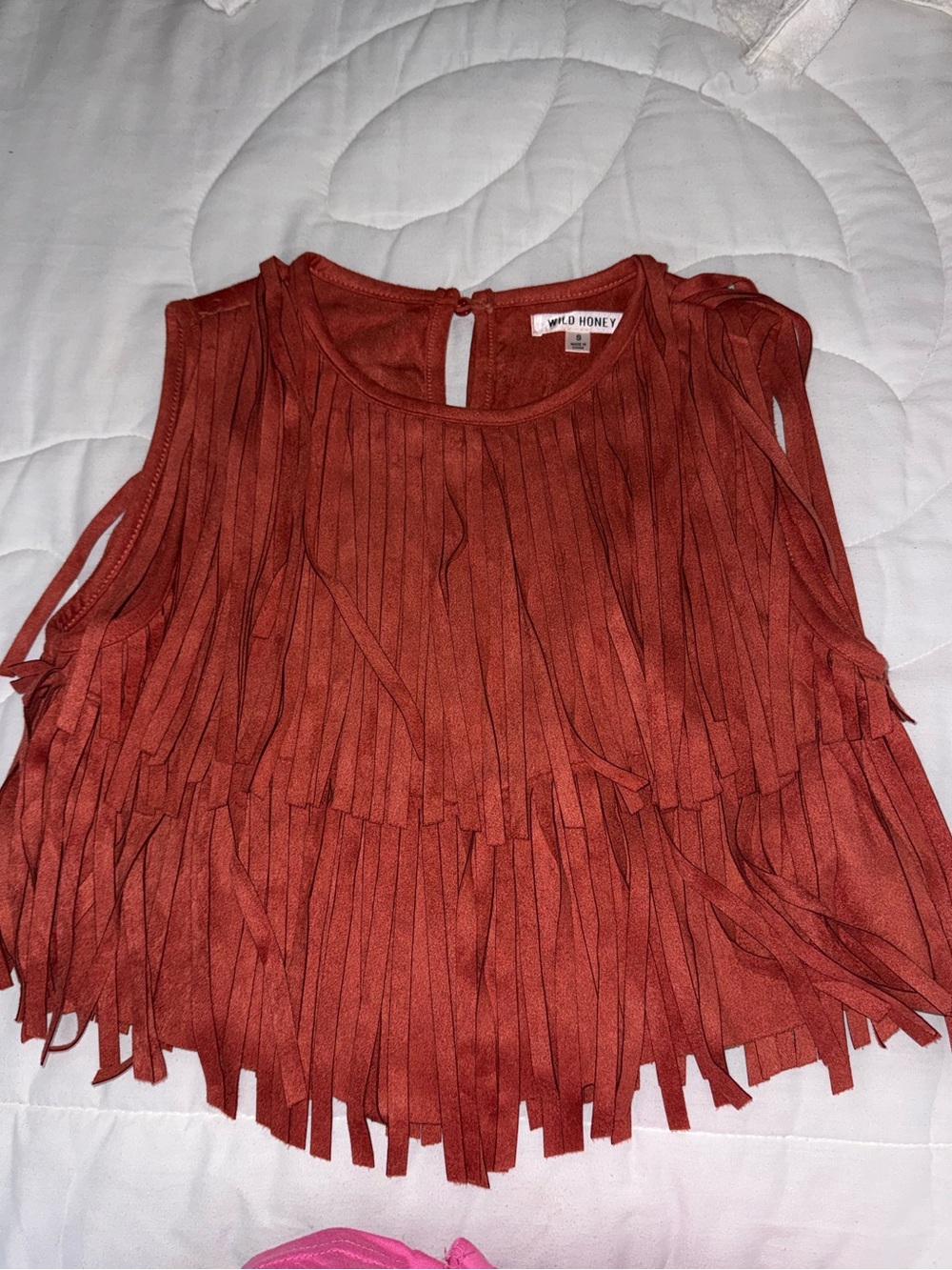 Wild Honey Rust Fringe Cropped Tank Top